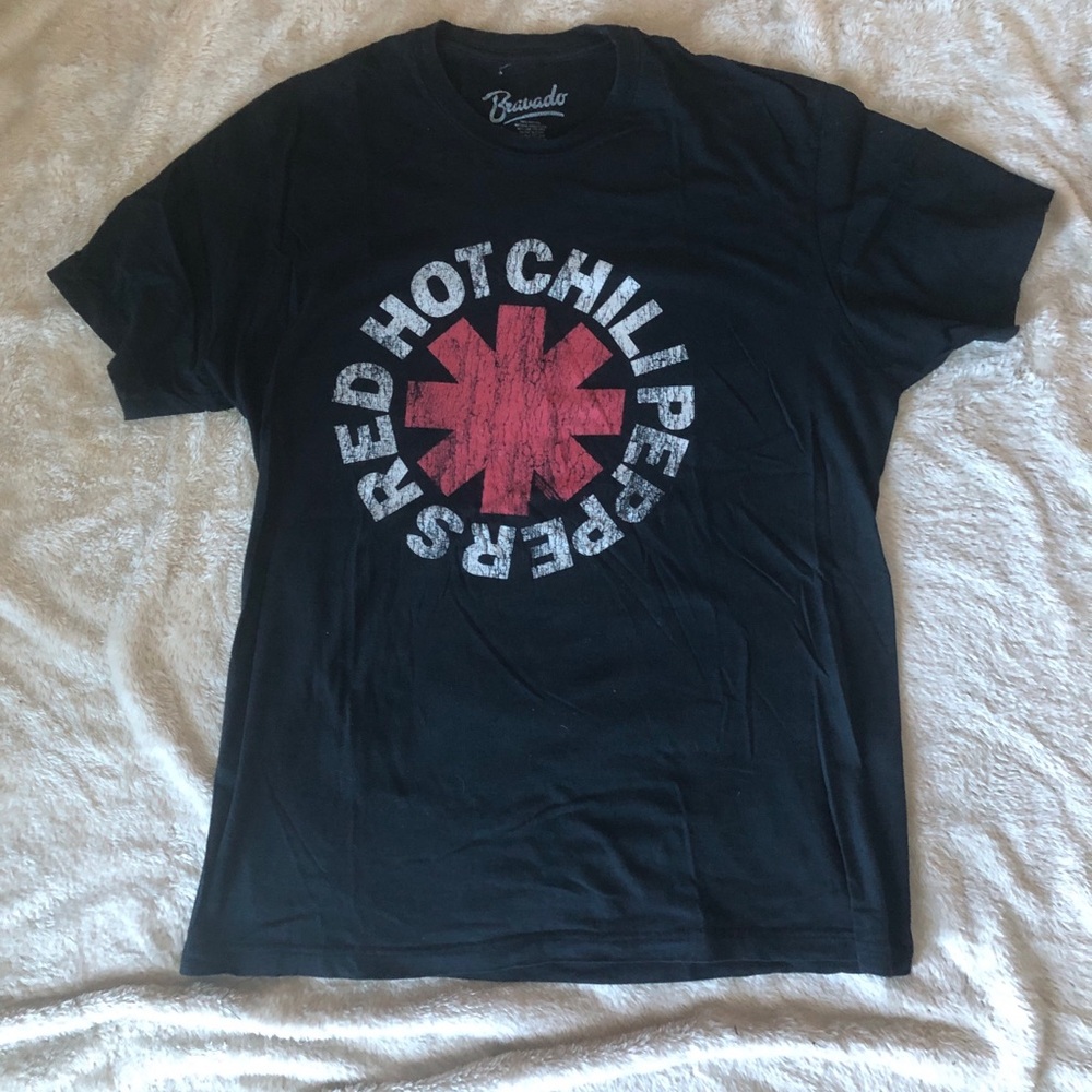 Red Hot Chili Peppers Chaos Logo Retro Band Tee in Black in size Large